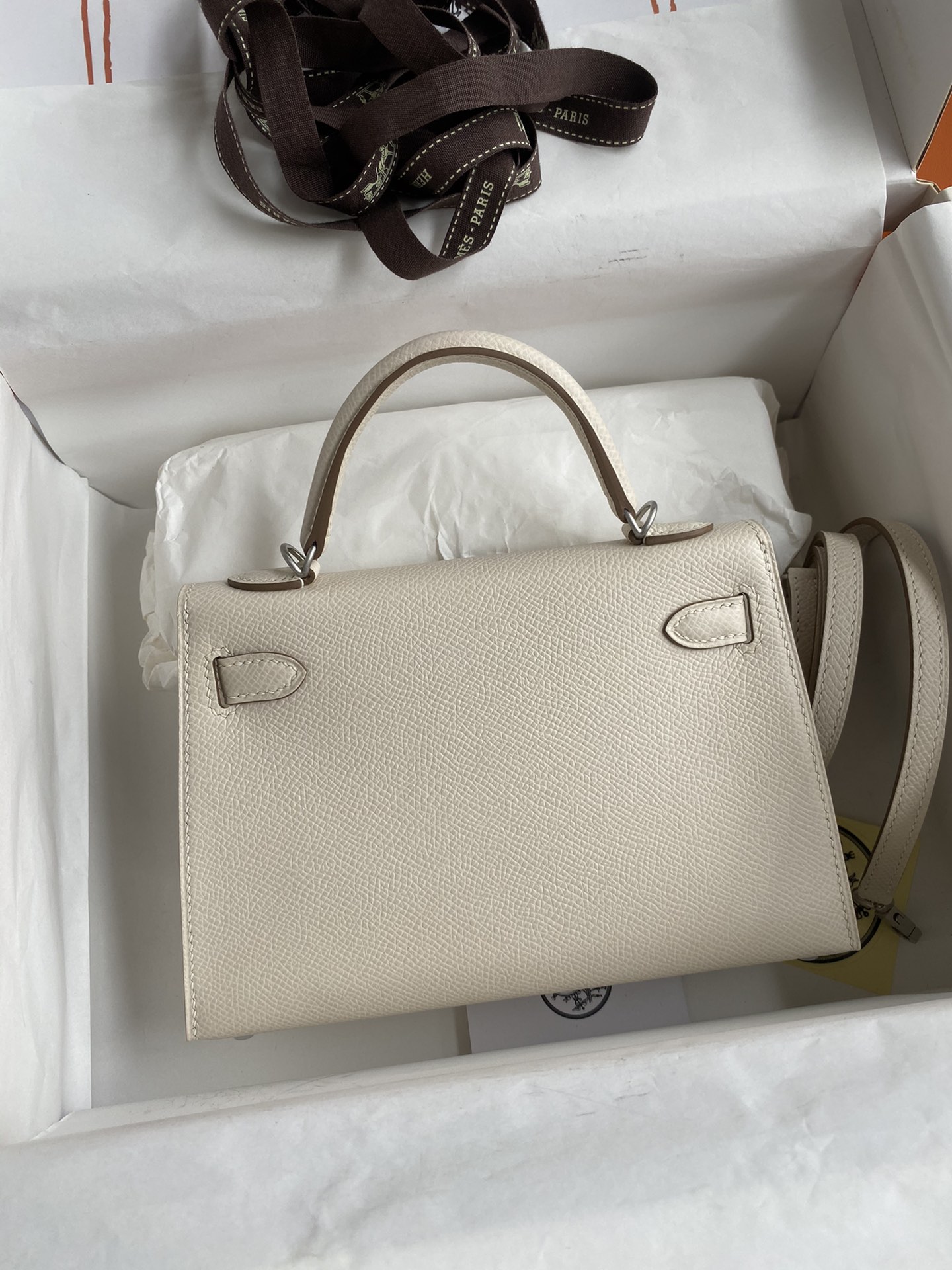 Hermes Kelly Mini II Bag 19CM In White Epsom Leather